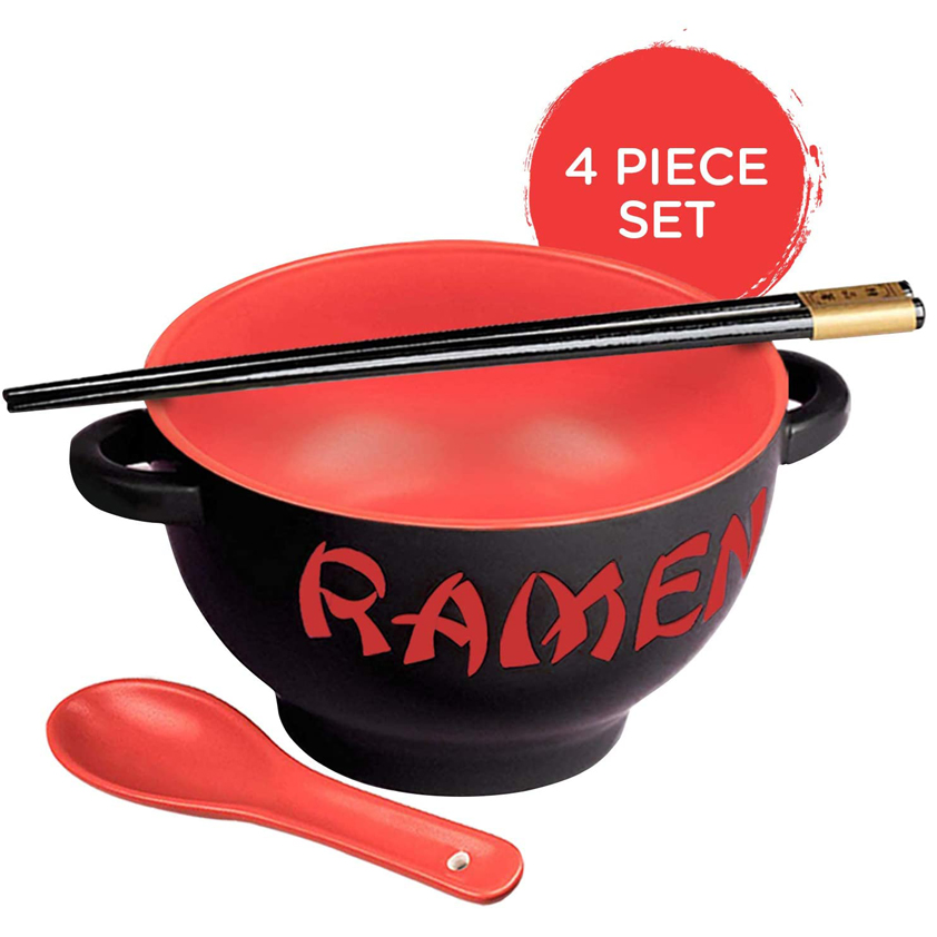 Custom Printed Ceramic Ramen Bowl Set For Soup Noodle Round Shape
