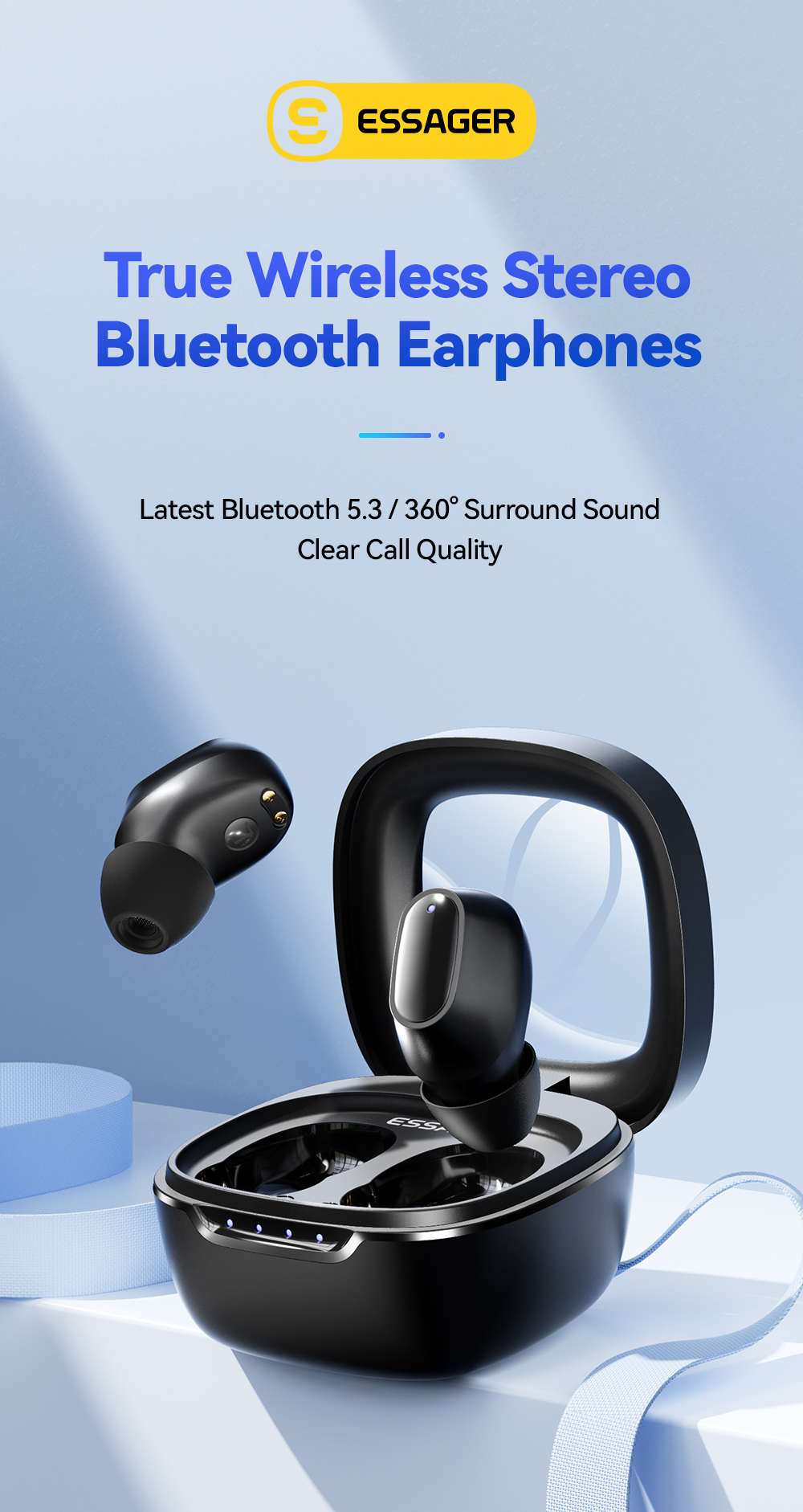 Bluetooth 5.3 TWS Wireless Sport Earbuds Waterproof For Working Out