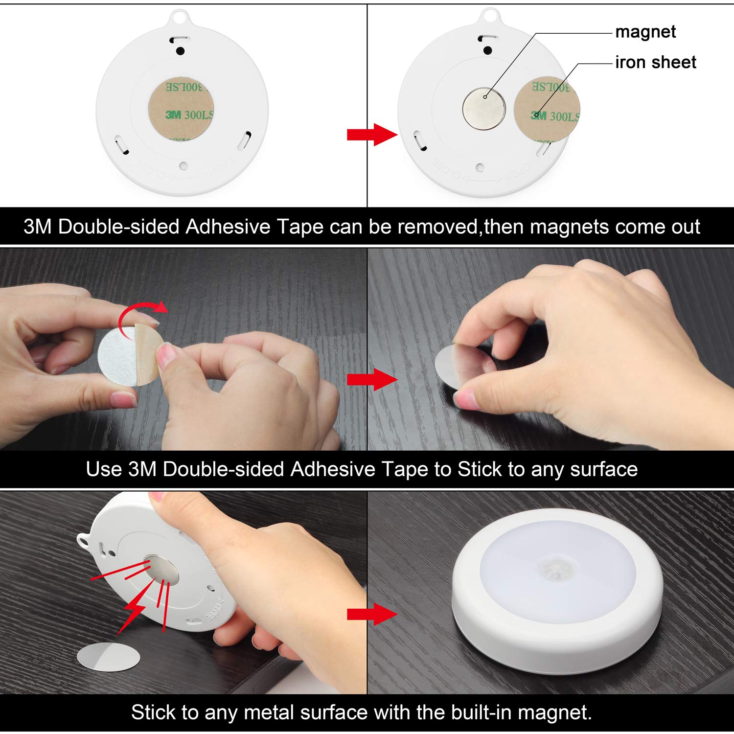 Cordless Battery-powered Wall Light,stick-on Magnet Closet Lights Motion Sensor LED Night Light, Non-fall Battery Room Bedroom