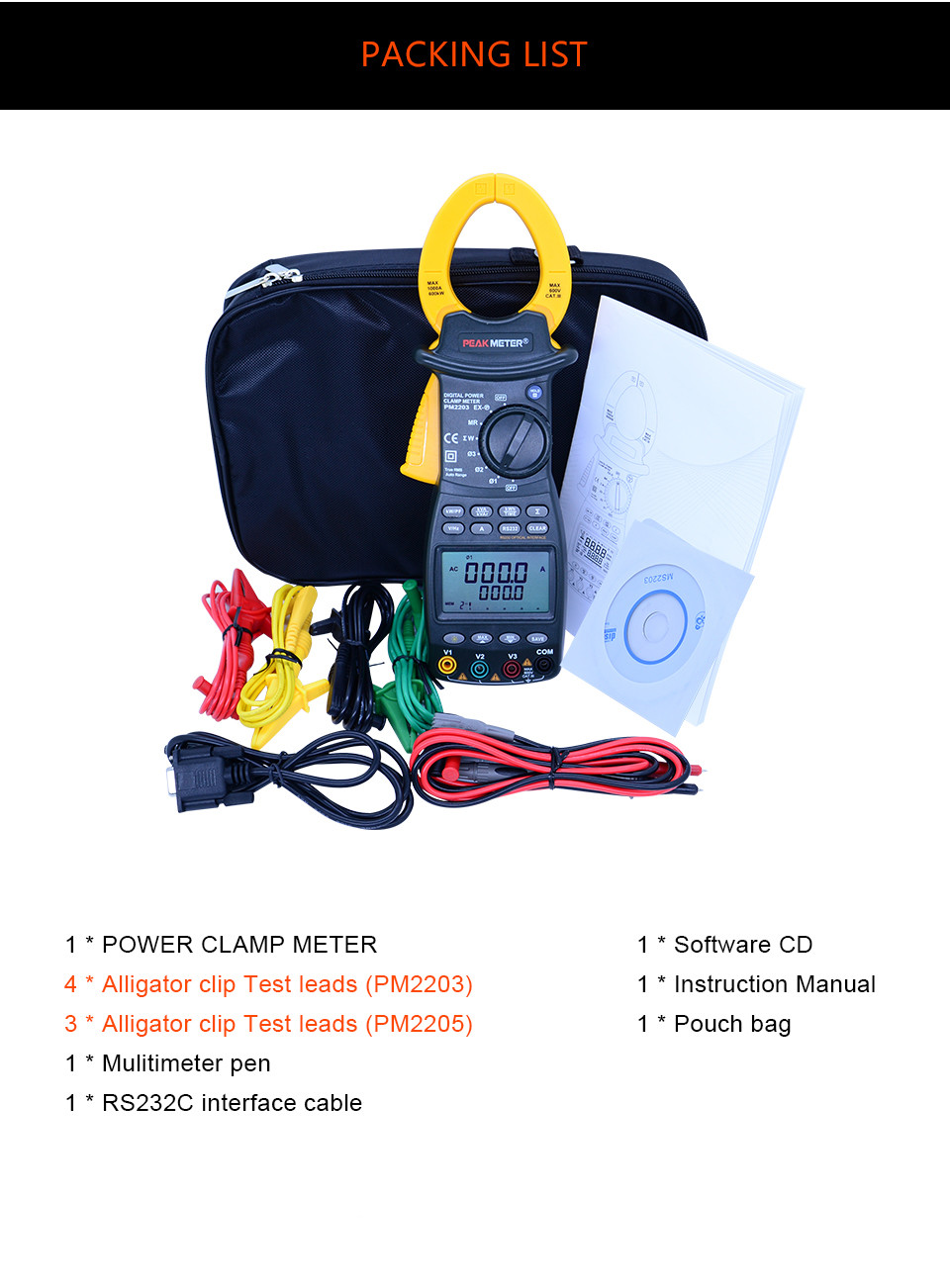 Black Electrical Digital Power Clamp Meter Multimeter With AC RMS Low Battery Indication