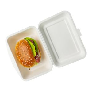 Buy cheap Bagasse Pulp Biodegradable Clamshell Boxes , Bagasse Takeaway Containers Burgers product