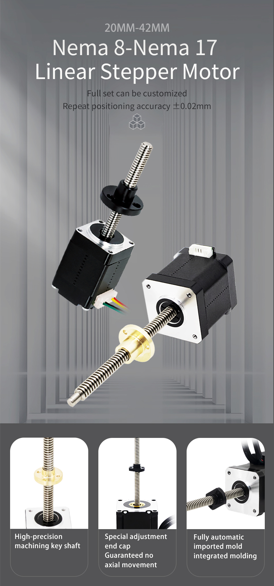 0.9/1.8 Degree Step Angle Linear Motor Nema8 T5/T8/T10 for High Precision Applications