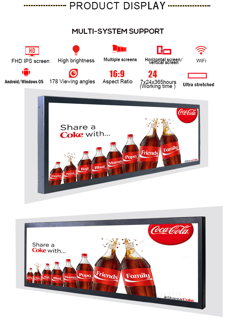 700 Nits 23.1'' Transparent LCD Screen Stretched Digital Monitor Display For Elevator