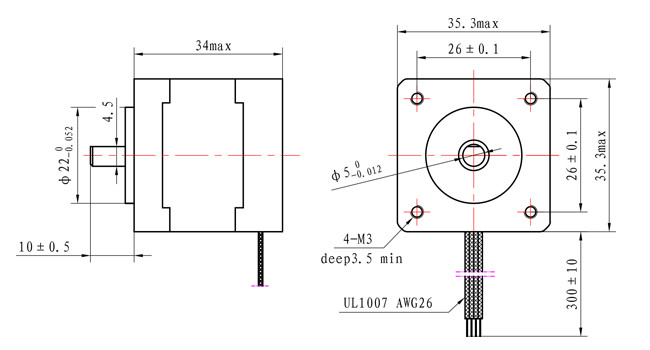 0.15Nm 1A NEMA 14 Stepper Motor 35x35x34mm 2 Phase 4 Wire Micro Stepper Motor