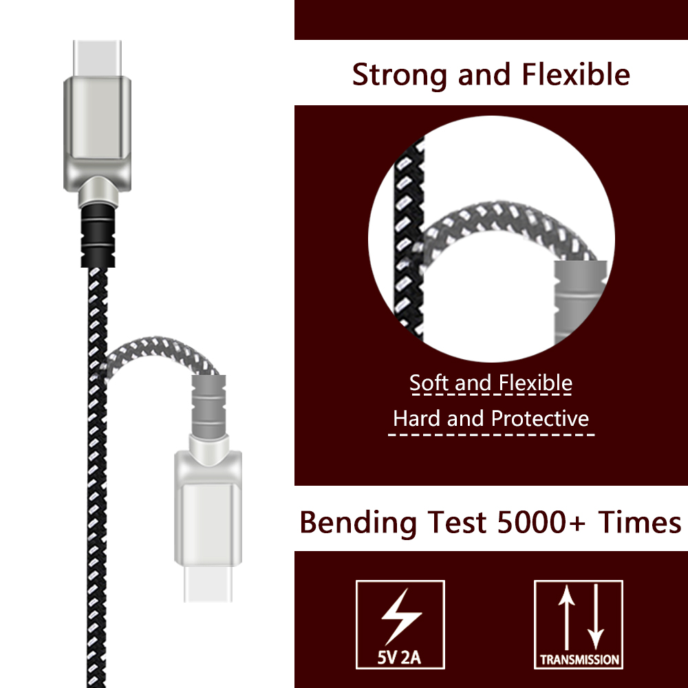 Mobile Phone Type C Led Usb Sync Cable High Speed Fashionable Nylon Braided