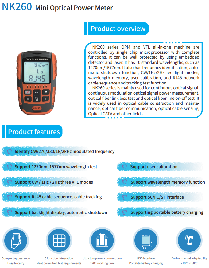 Portable Fiber Test Equipment -70 + 10dBm For FC SC ST Universal Interface Connector
