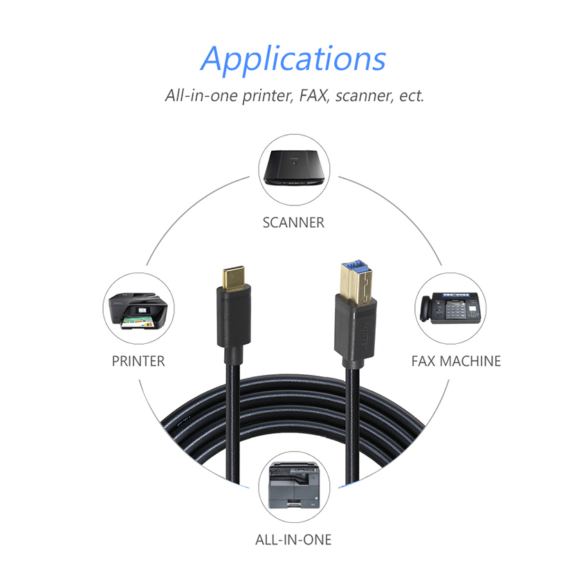 1m 1.5m 2.0 3.0 Type C Male To USB B Male USB Data Cable For Scanners And Printers