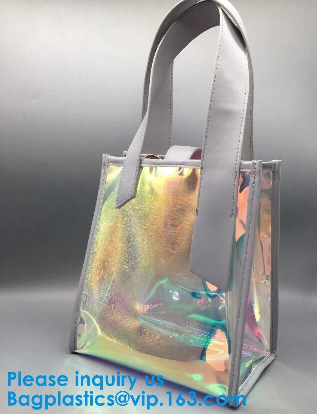 Shiny Transparent Hologram Holographic Tote Bag PU Handbag Shoulder Bag,Transparent Laser Candy Hologram Handbag Jelly B