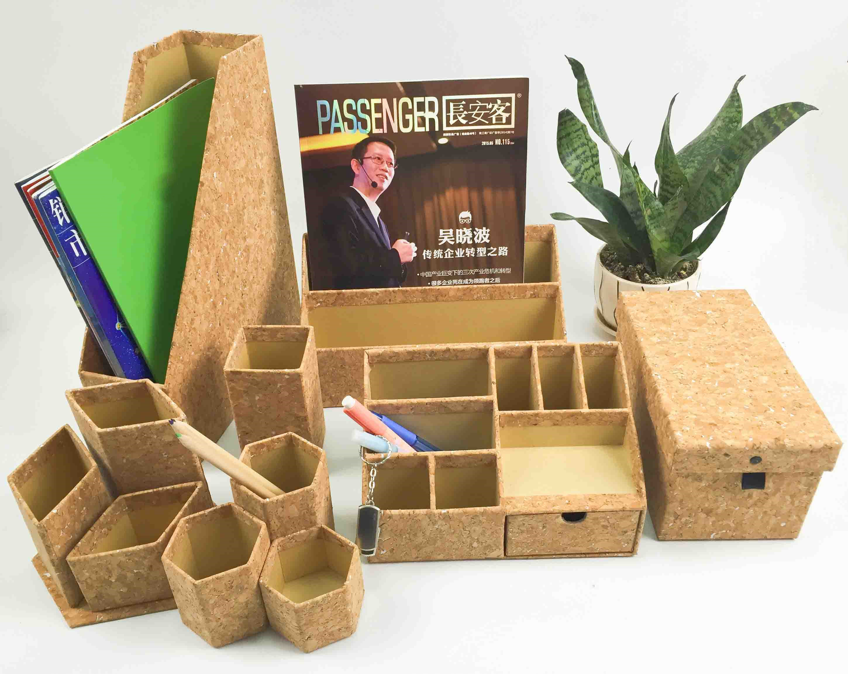 ISO9001 Cork Desk Organizer Set Office Stationery Cork Waterproof Tearproof