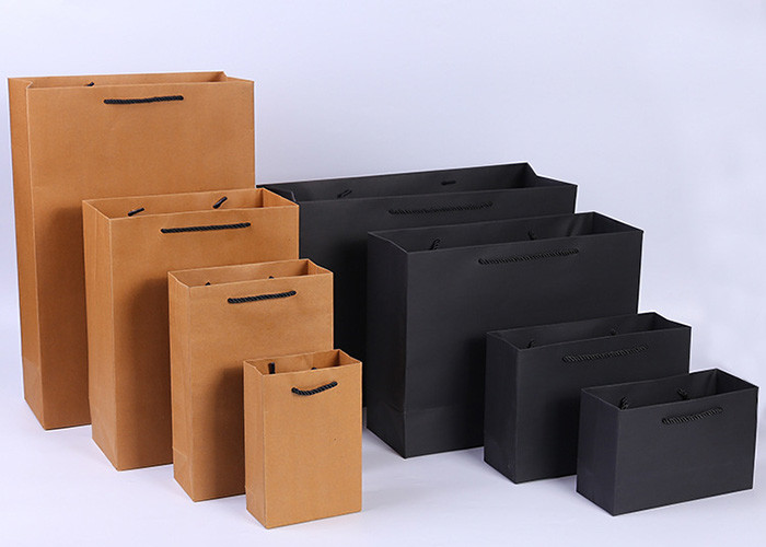 Ridid Folding Brown Kraft Paper Gift Bags , Kraft Gift Bags With Handles