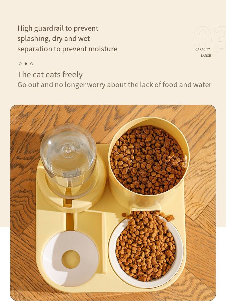 Automatic Cat Feeding Water Feeder Three-in-One Water Dispenser Ceramic Bowl for Cats and Dogs with Bell