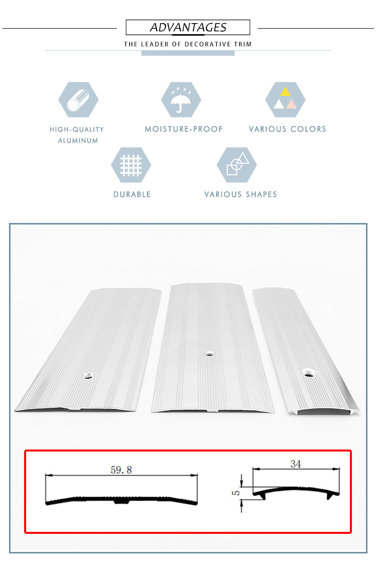Anodised Silver Aluminium Door Threshold Transition Strips 8.5mm Height