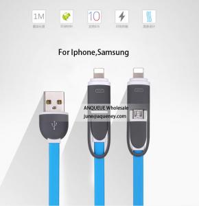 China 2 in 1 flexible Flat compatible USB Data Cable For Micro And iPhone usb charging cable on sale