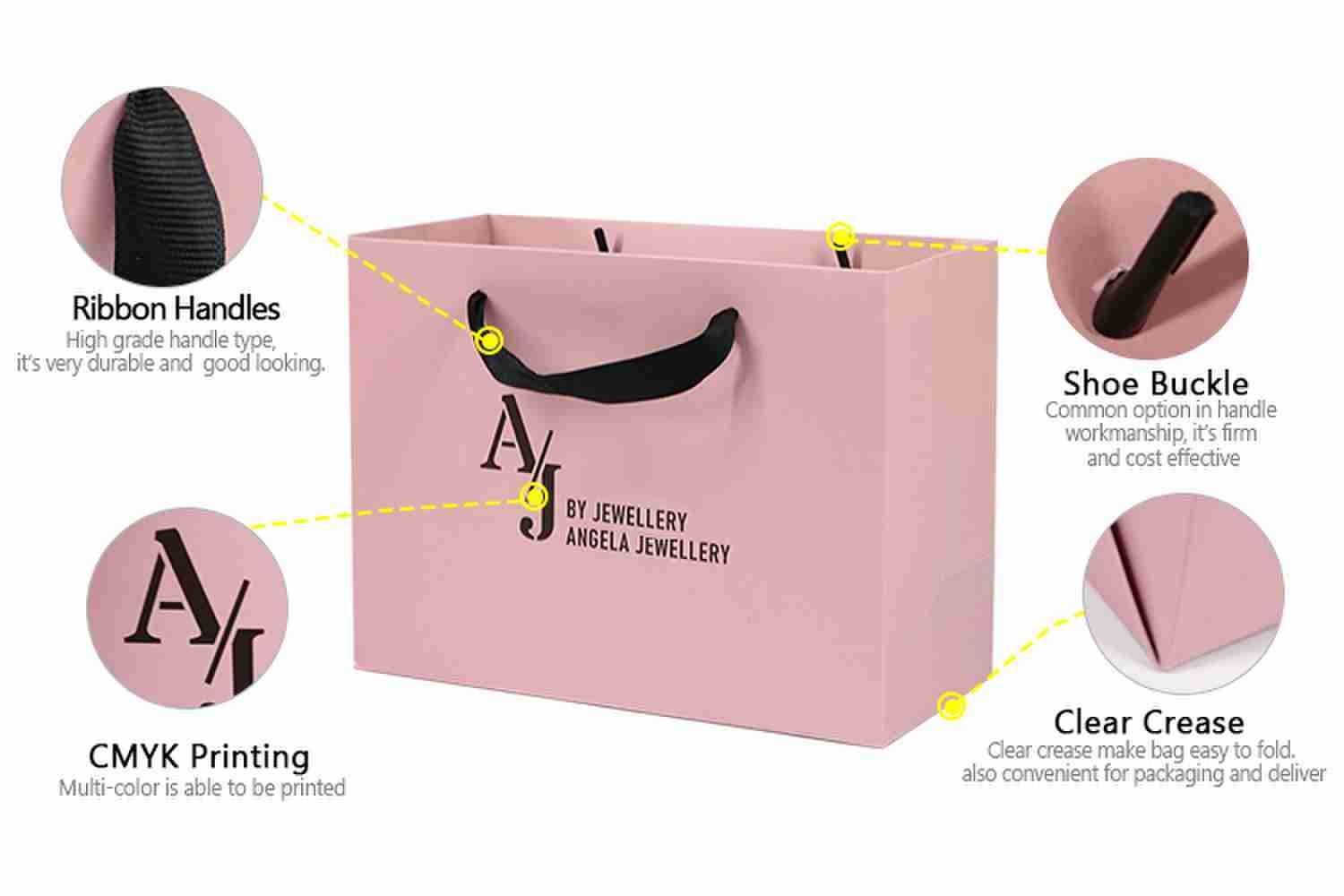 Eco friendly Pink Souvenir Shopping Bag wedding gift paper bags Custom Offset Printing