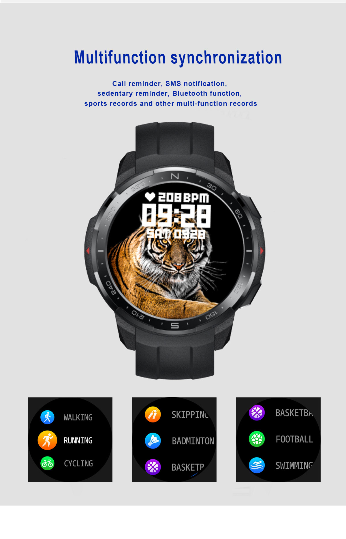 Message Push Running Fitness Tracker Smart Watch 390*390 Pixel