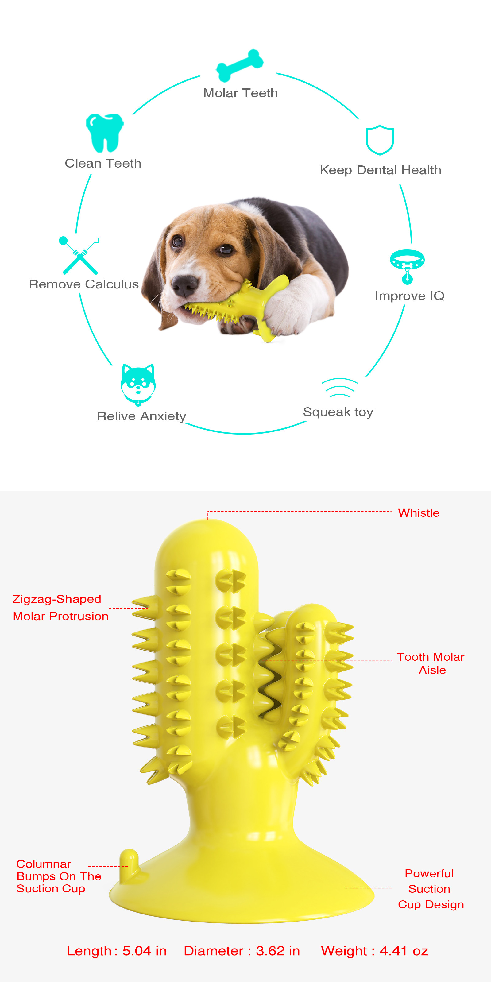 Cactus Shape Interactive Pet Toys Molar Teeth Dog Dental Chew Toy TPR 125g