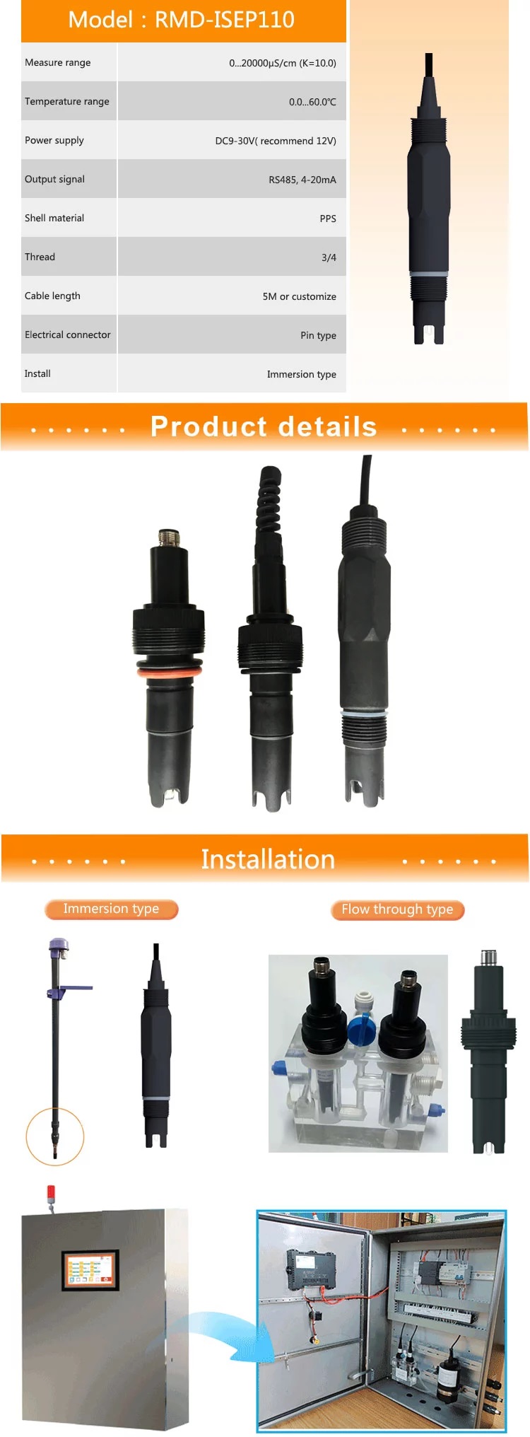 12V 24V Module 4-20mA RS485 Modbus Sea and River Water Monitoring Conductivity Sensor