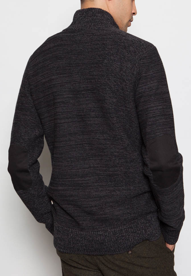 Black Plaid Sherpa Pullover Sweater , Full Cotton Cable Mock Neck Sweater