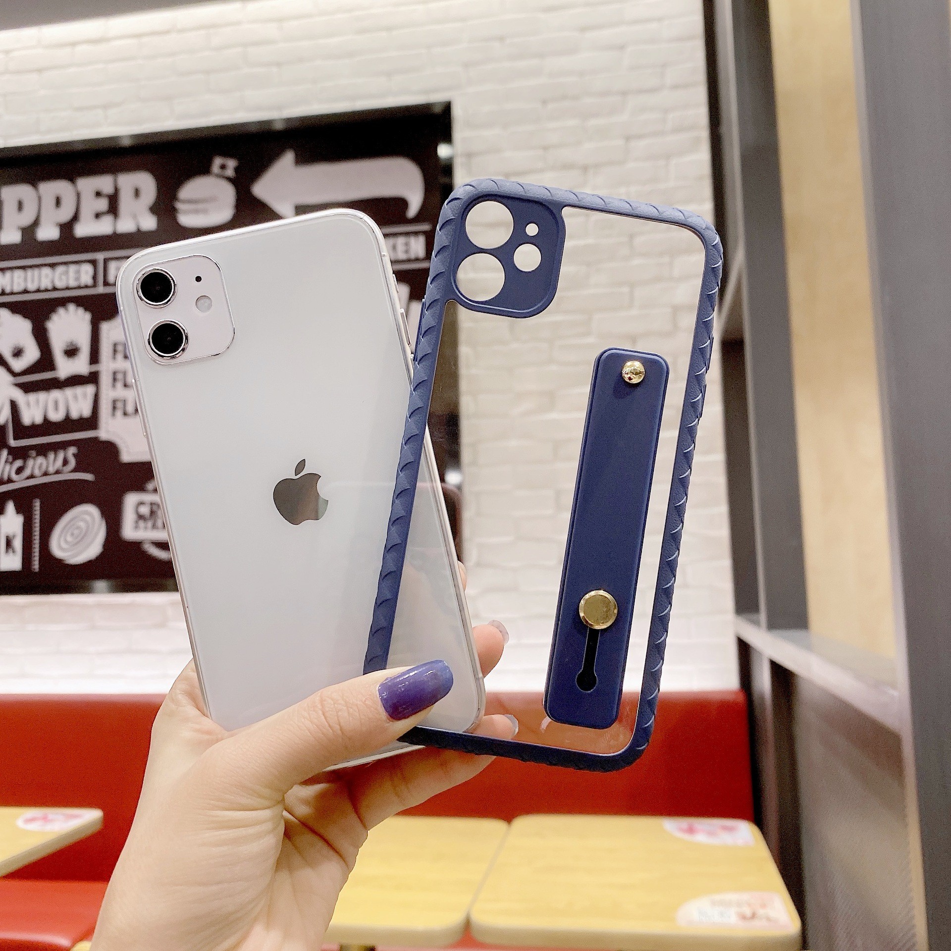 Anti Lost Finger Grip Phone Case High Clear Back Bumper For Iphone 11