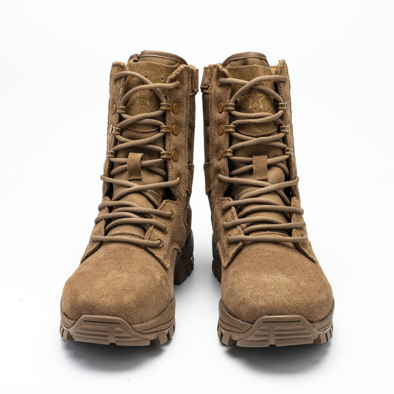 Full Grain Leather Brown Combat Military Boots Winter Mountaineering Boots Abrasion Resistant Puncture Proof