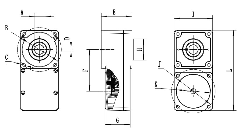 L Shaped High Reduction Ratio Gearbox 60mm 80mm 90mm 104mm