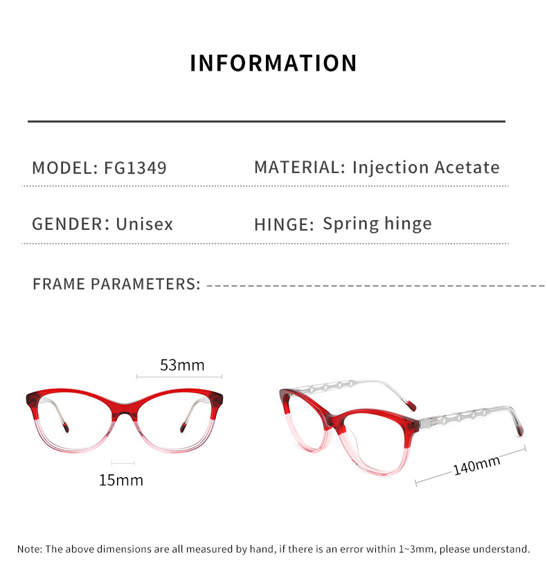 Clear Lens Women'S Acetate Classic Cat Eye Glasses Frame Special Temple Lens Width 2.08"
