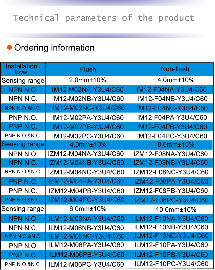 Inductive proximity switches Sensors IZM12-M04NA-Y3U4/C60 thread Male connector M12 4-pin