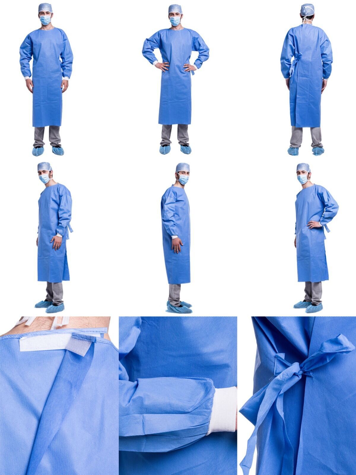 Breathable PP Non Woven XL Disposable Surgical Gown for Medical Workers