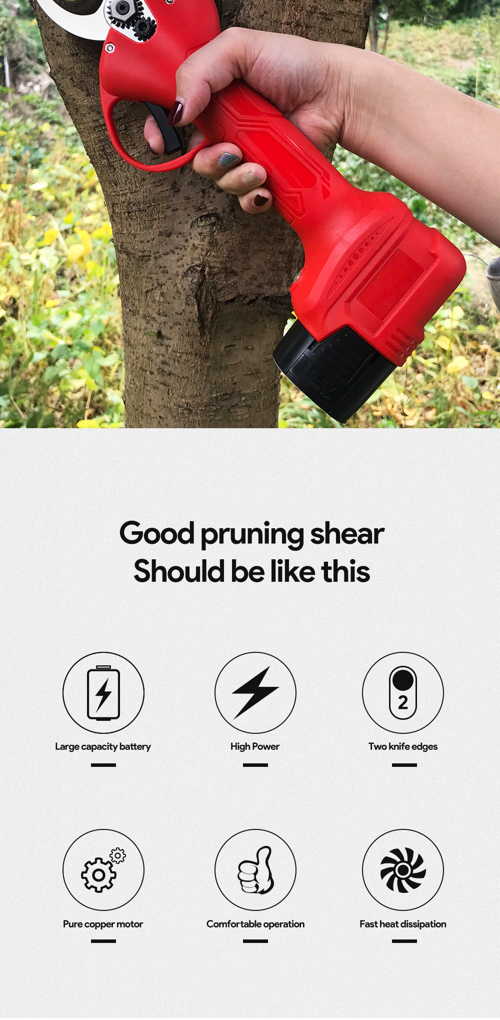 25mm Electric Pruning Shear battery operated ratchet telescopic long arm pruner shears for vineyard With 2 Batteries