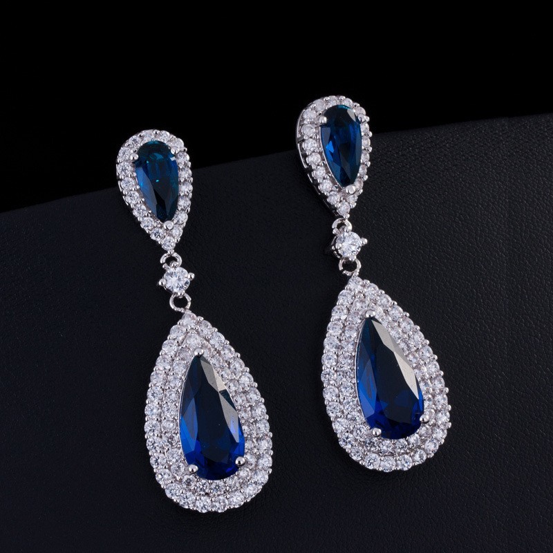 Fashion earring jewelry CZ crystal water drop gold plated tear drop bridal jewelry earrings necklace jewelry set