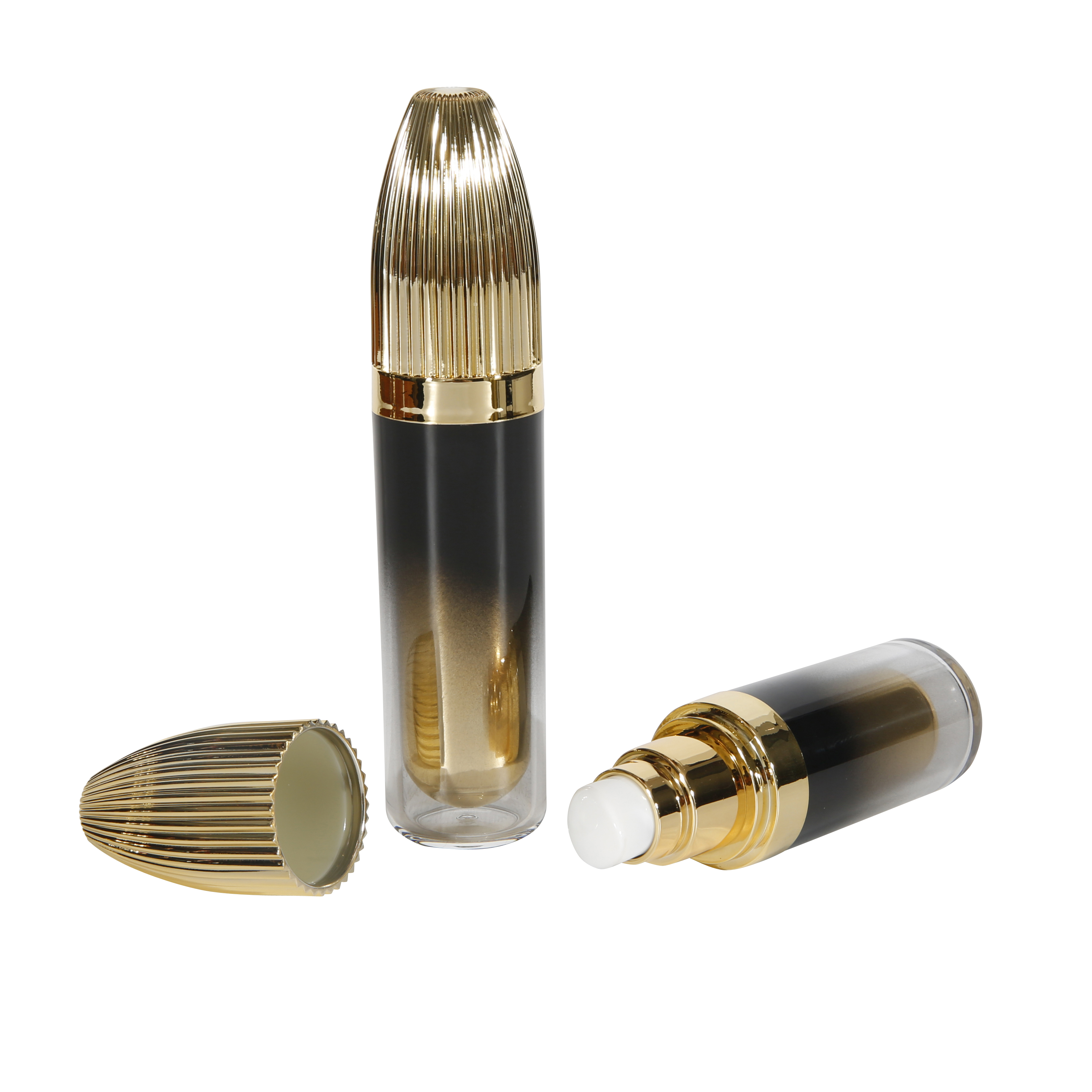 Pump Type With Aluminum Ring Black Gold Acrylic Cosmetic Cream Packaging Jar 30ml Spray Bottle Luxury Skincare Packaging