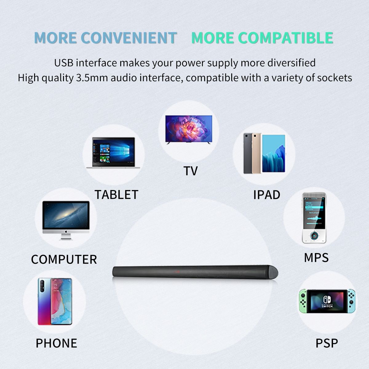 60Hz-20KHz Mini Sound Bar Bluetooth Speaker Wireless Soundbar For Pc