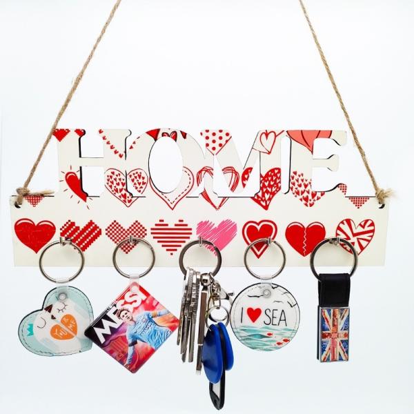 Modern Single Sided Sublimation Wood Blanks LOVE HOME FAMILY Wooden Key Hooks For Wall And Door