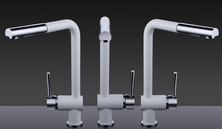 White Pull Out Rotatable Kitchen Scandinavian Copper Sink Faucet