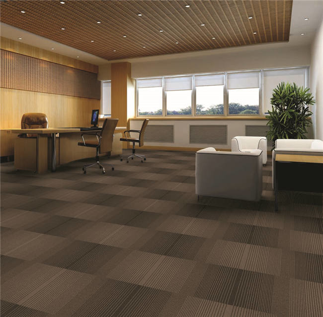 Indoor Carpet Squares / Striped Carpet Tiles Pvc With Fiberglass Backing