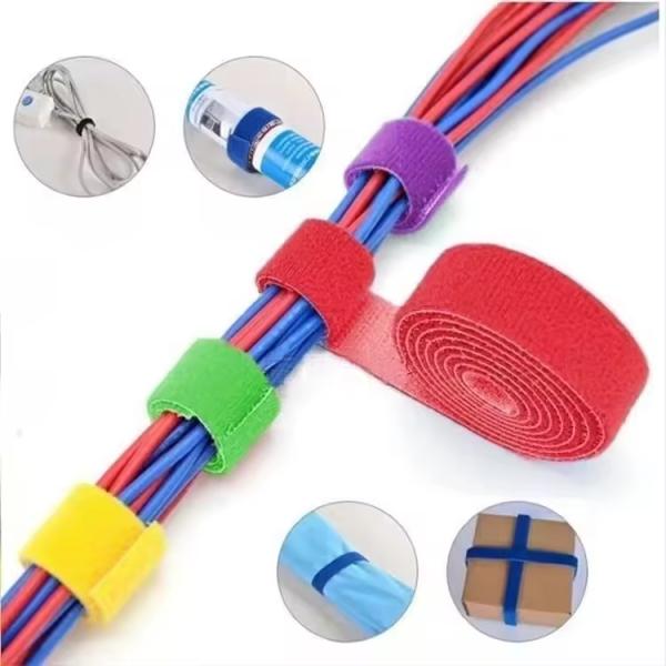 Self Adhesive Hook And Loop Strap Customized Back To Back Cable Tie Colorful