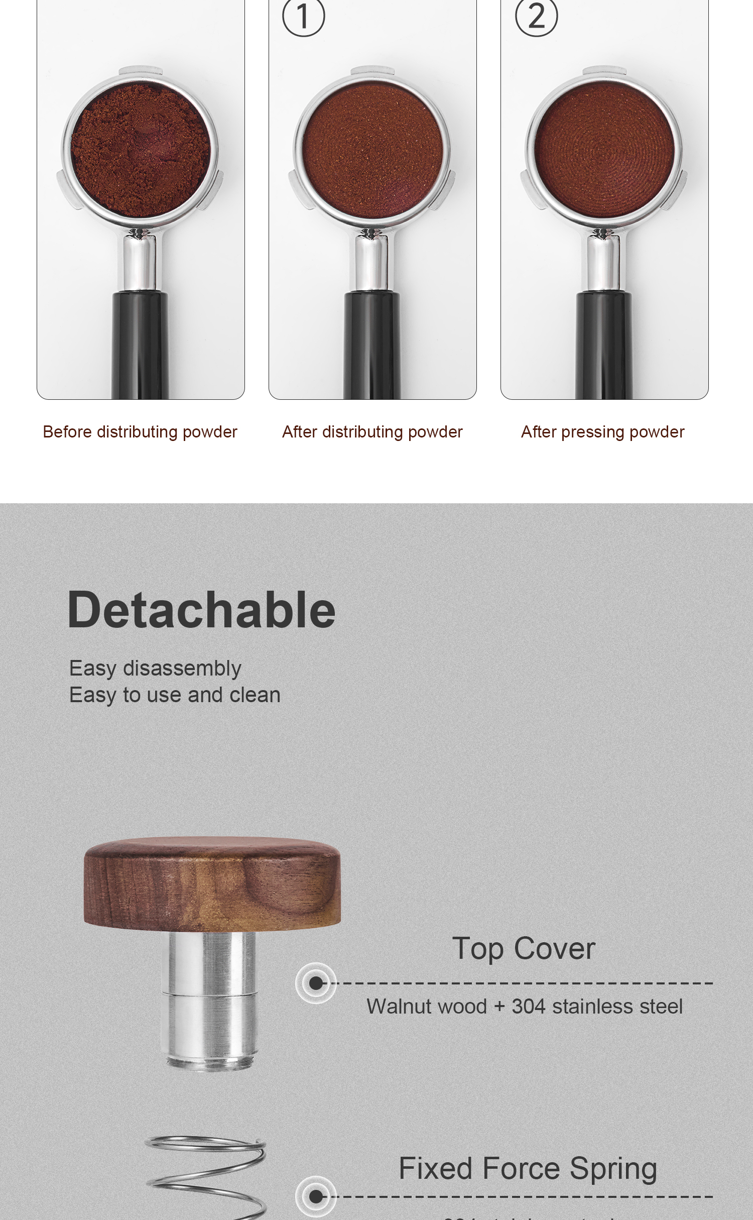 Wooden Lid 304 Stainless Steel Tamper Coffee Leveler for 51mm 53mm 58mm Espresso Coffee