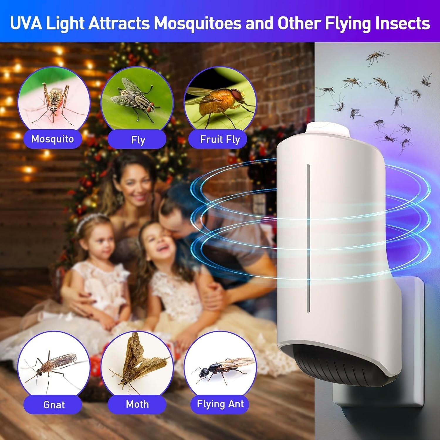 JZ Indoor Bedroom Electric Wall Hanging Fly Catcher Pest Control Purple UV Light Sticky Anti Mosquito Lamp Glue Trapper