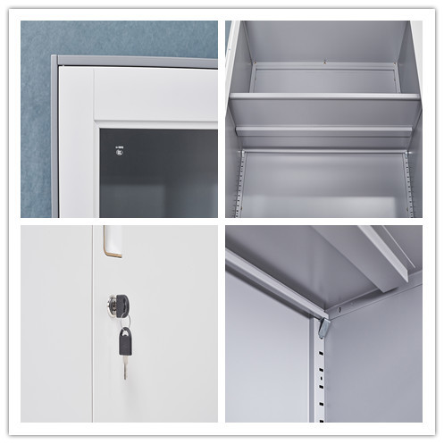 Short 1mm Thickness Steel Office Cupboard 2 Glass Door Metal Filing Cabinet