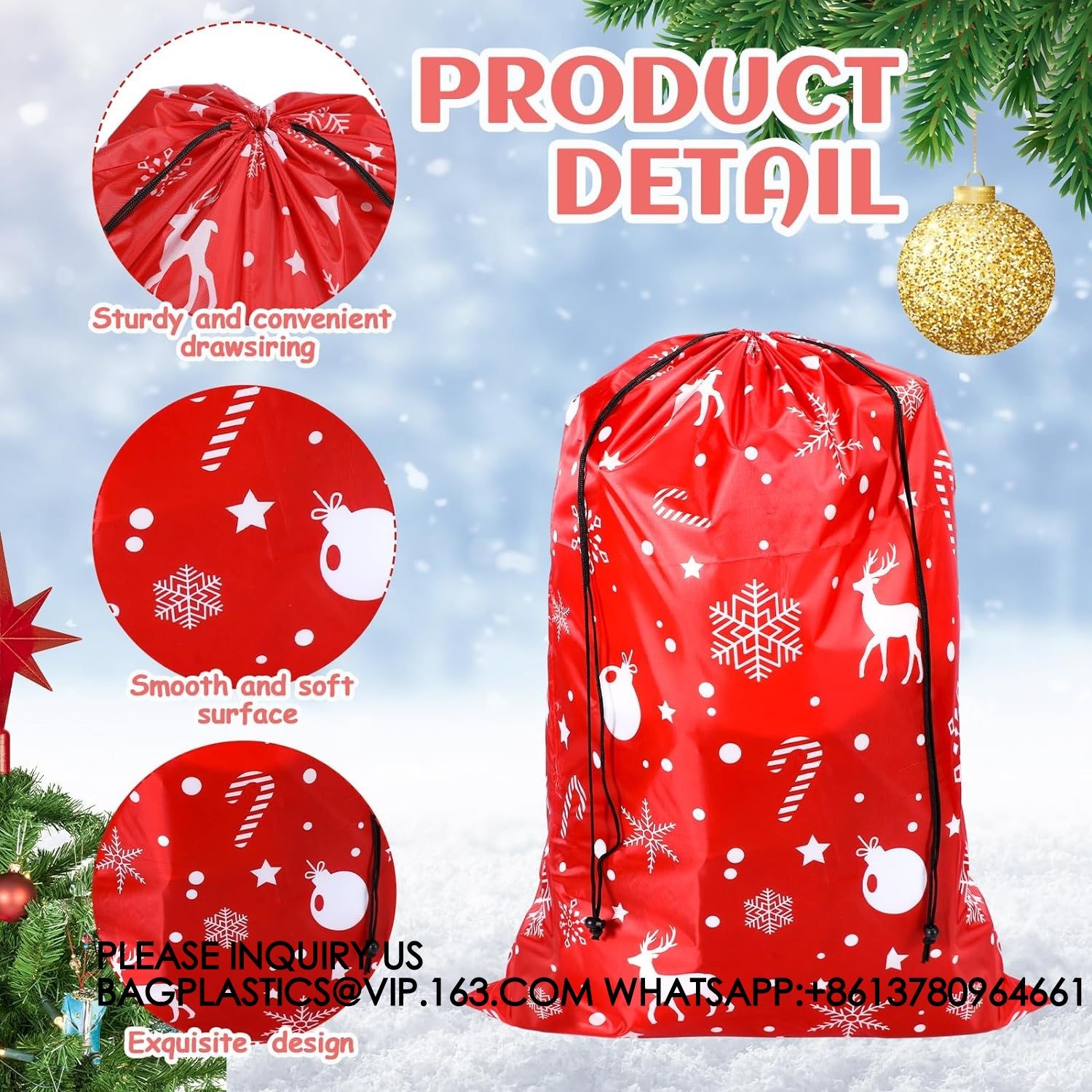 Drawstring Christmas Gift Bags Reusable Xmas Wrapping Bags Giant Christmas Sacks For Xmas Party Favors