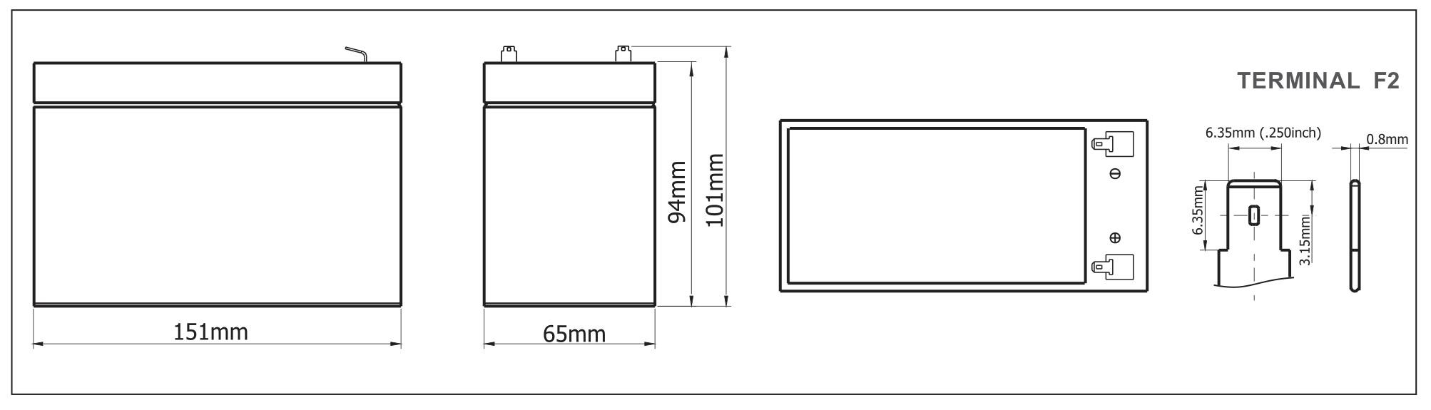 12 V 9 AH Top Terminal VRLA AGM Battery for General Purpose , L151mm x W65mm x H101mm