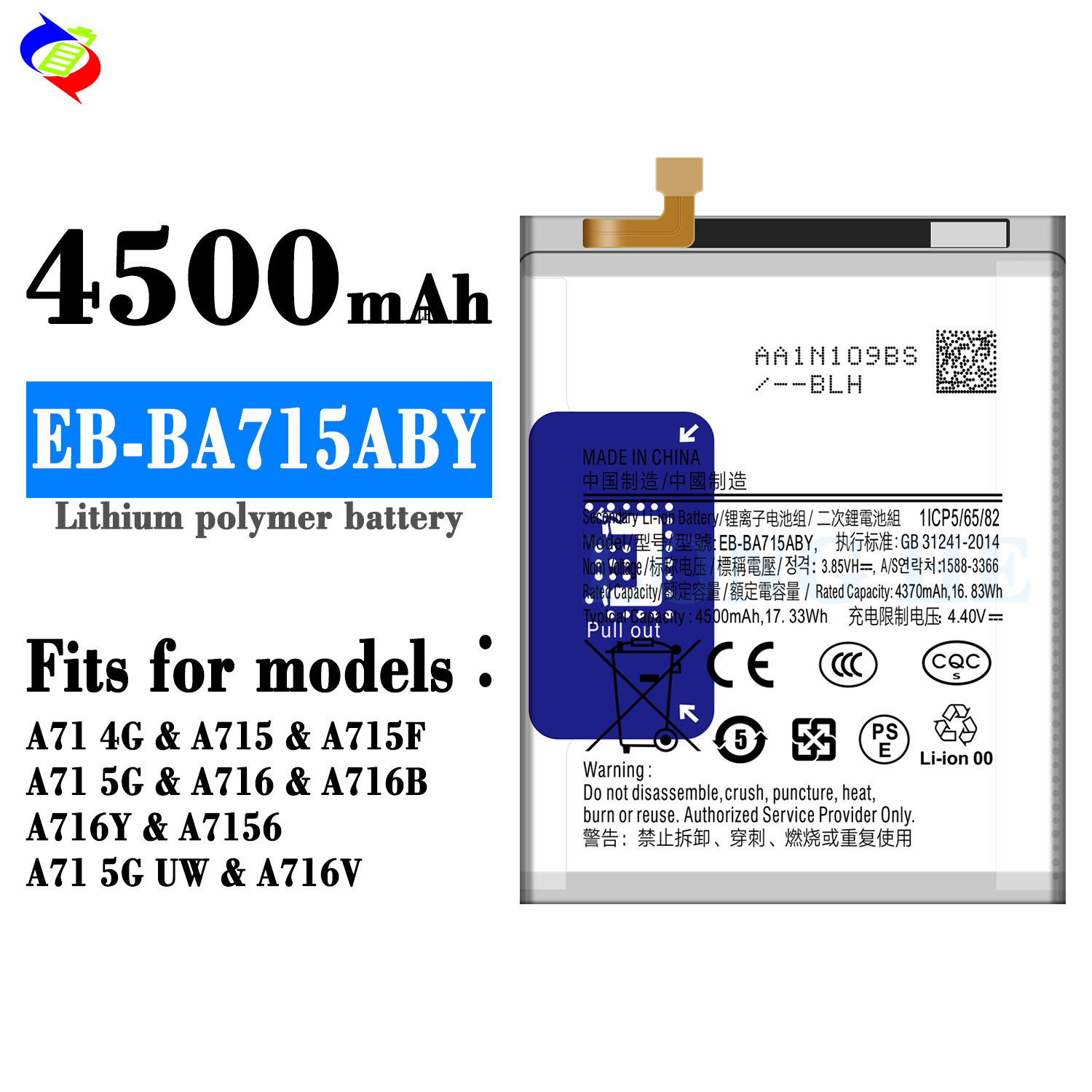 Coding EB-BA715ABY 4500mAh Rechargeable Batteries for Samsung A71 Mobile Phone Battery