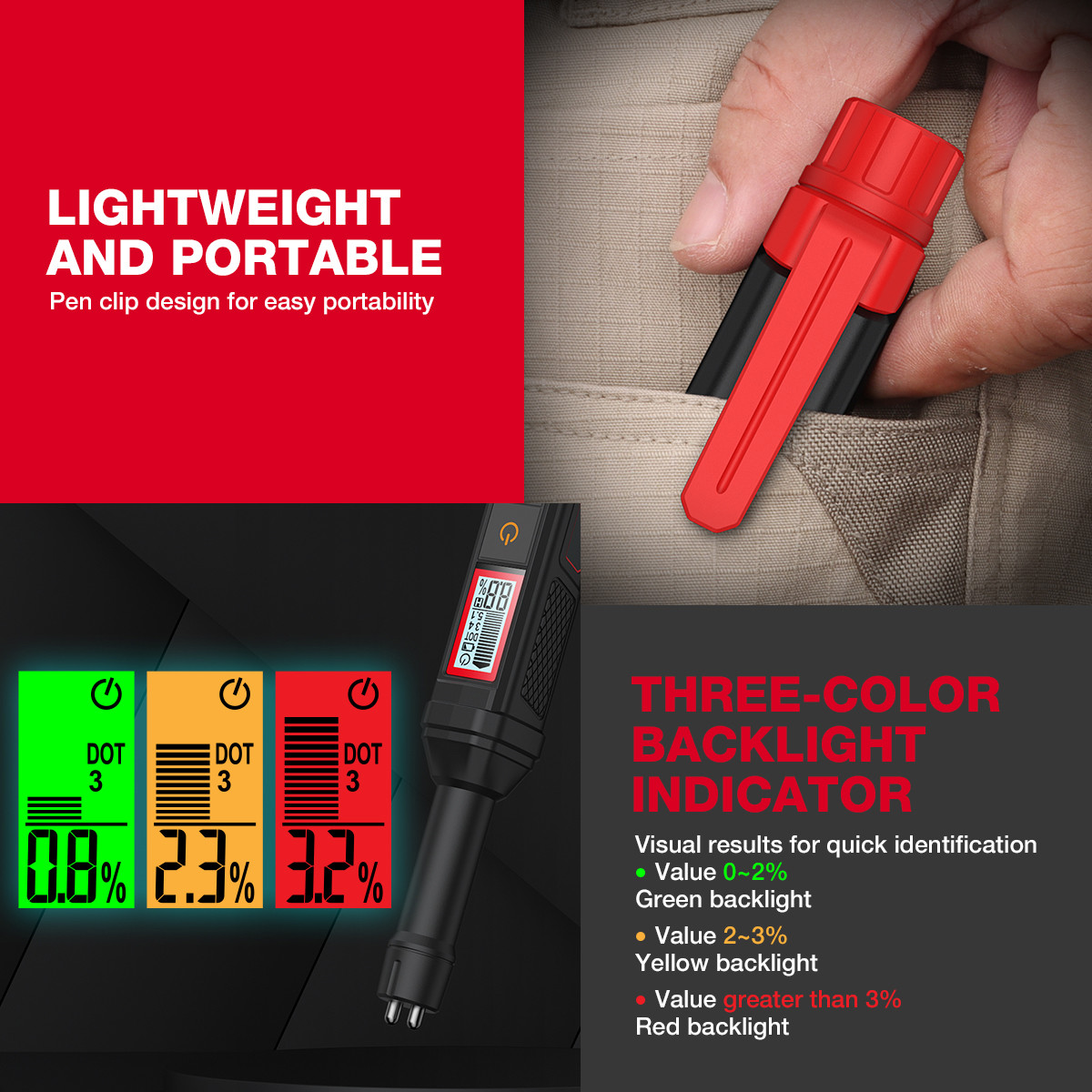 HT663 Car Brake Fluid Tester Meter Liquid Oil Tester Analyzer For DOT3 DOT4 DOT5.1 Brake Oil Quality Check Pen
