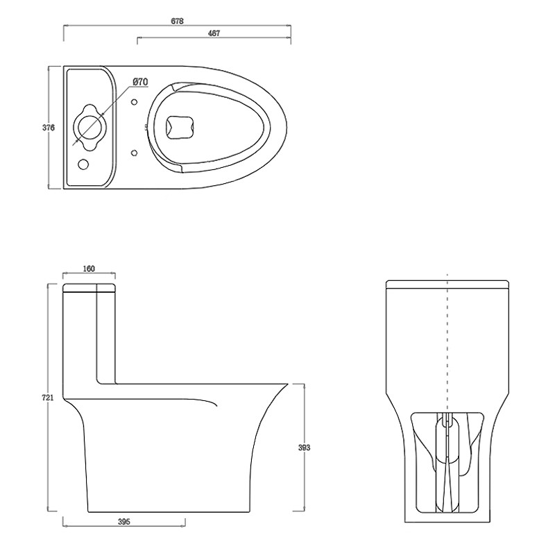 Round Bowl Elongated One Piece Toilets Dual Flush 0.9GPF