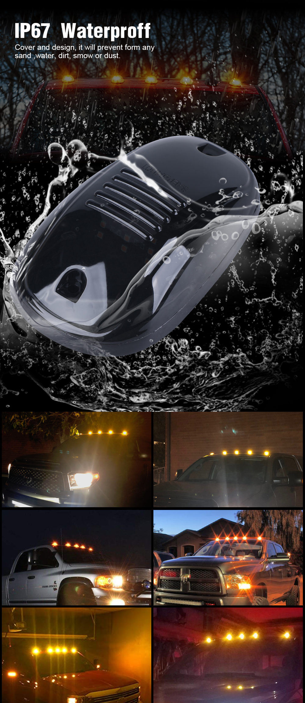 Amber Led Roof Marker Lights 5Pcs Smoke Lens Ford 1999-2016 F150 F250