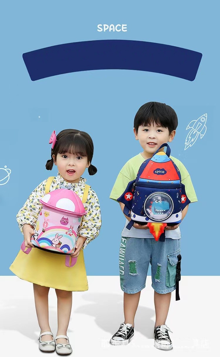 rocket shape SBR children backpack 3D Neoprene education bag soft kindergarten bag light girl backpack