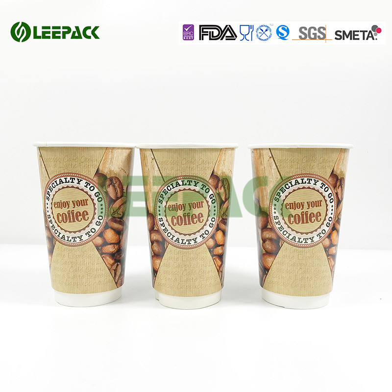 16OZ Double Wall Insulated Paper Cups Custom Printed Paper Cups With PE/PLA Coated For Hot Drinks On Sale