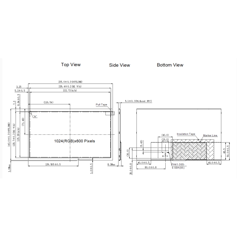 10.1 Inch Medical TN TFT LCD Display 1024×600 Resolution Module