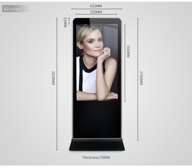 Advertising Floor Standing LCD Advertising Player Infrared Touch Screen 65 Inch
