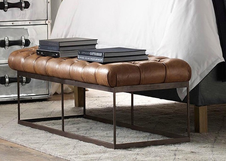 Antique French Style Metal Wood Bench Stool For Home Living Room